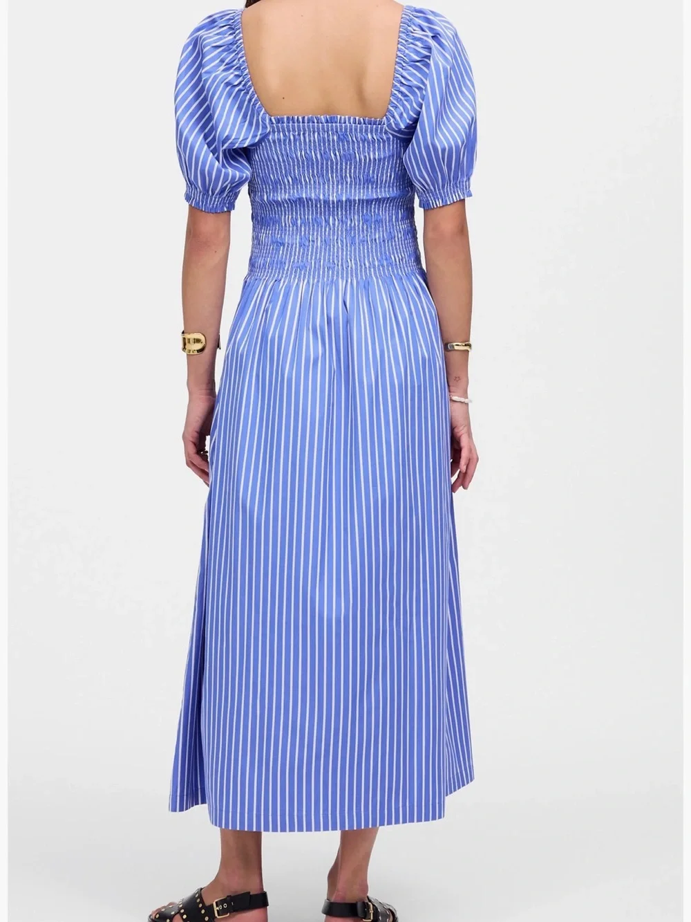 Madewell Blue & White Striped Smocked Midi Dress